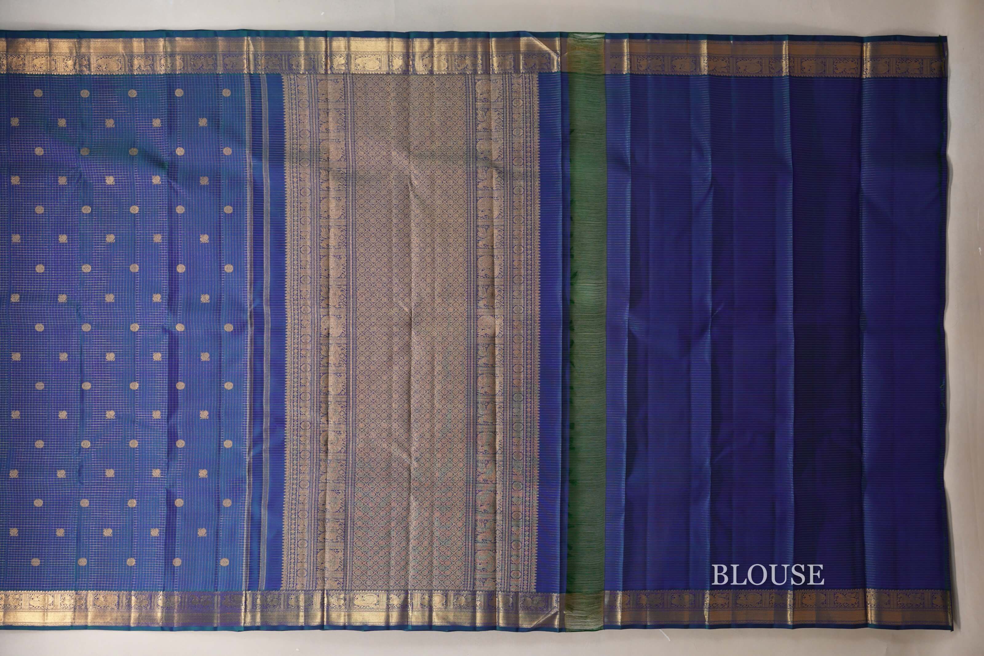 Peacock Blue Heirloom Kanjivaram Silk Saree blouse