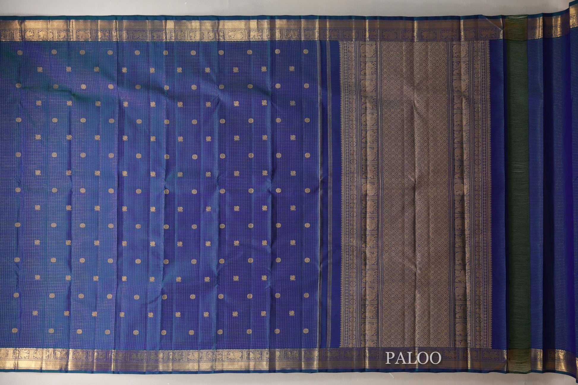 Peacock Blue Heirloom Kanjivaram Silk Saree paloo