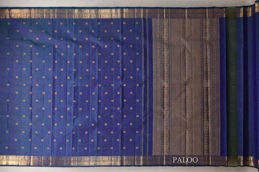Peacock Blue Heirloom Kanjivaram Silk Saree paloo