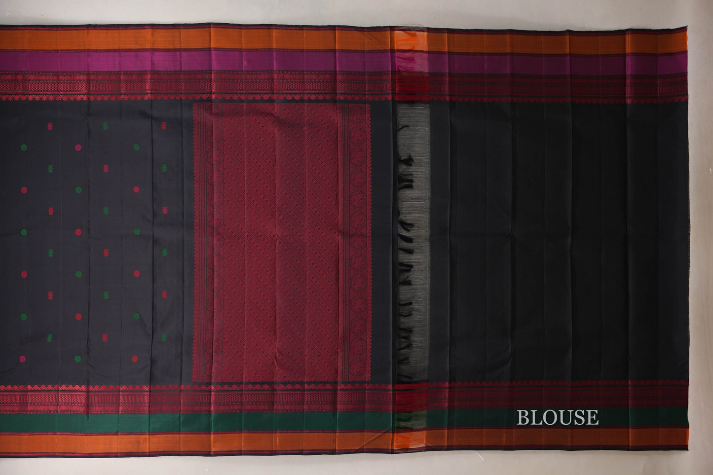 Deep Black Thread Woven Kanjivaram Silk Saree blouse