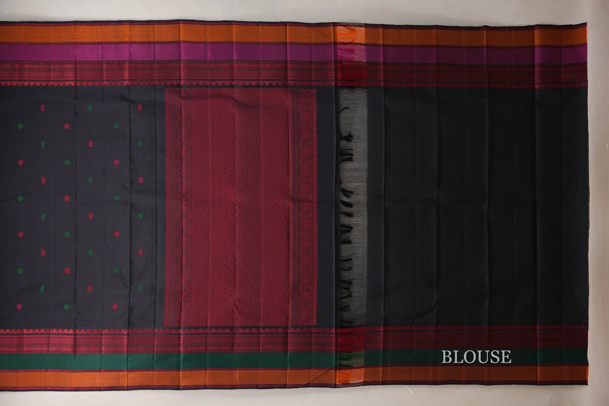Deep Black Thread Woven Kanjivaram Silk Saree blouse