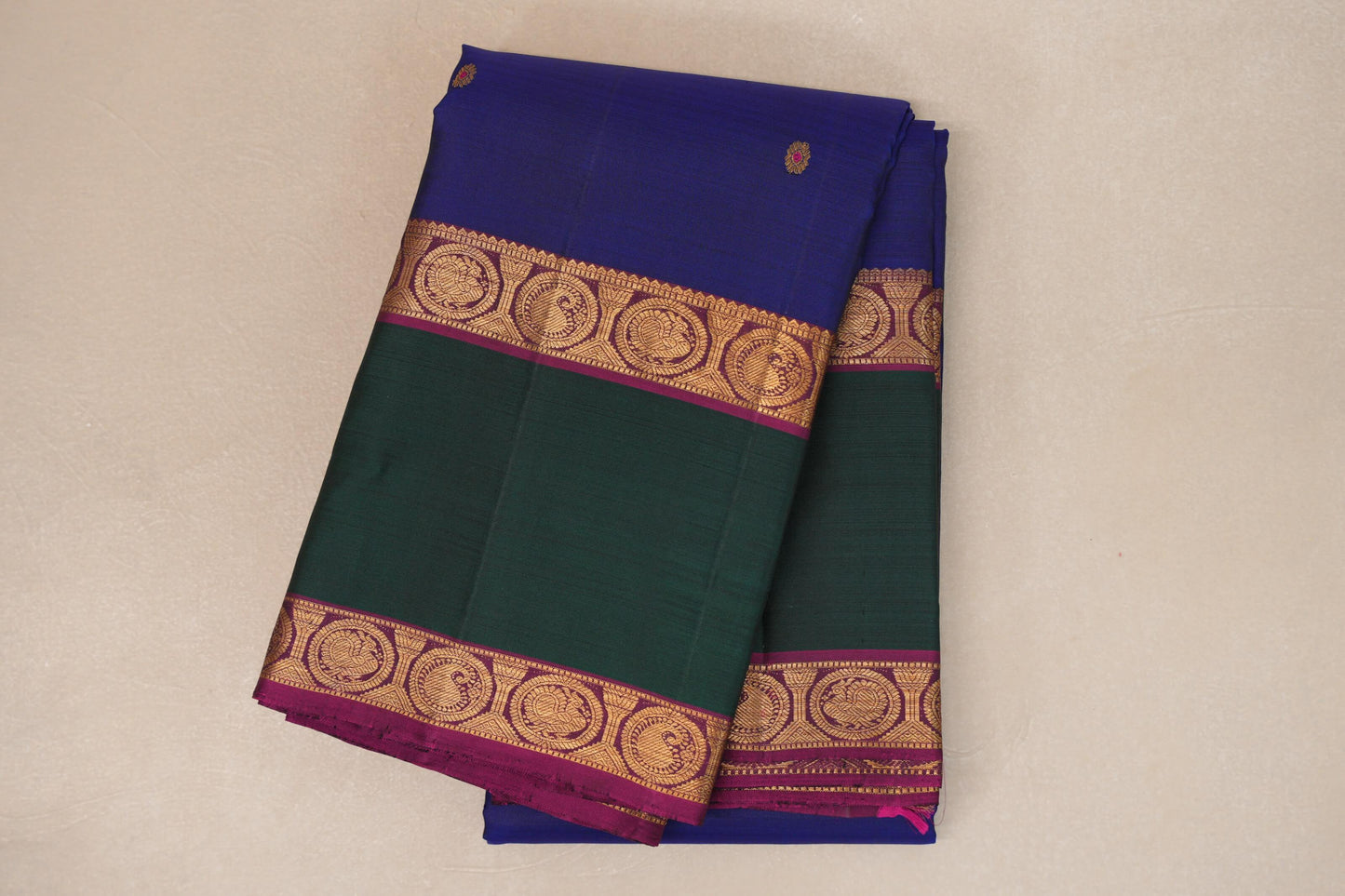 folded Deep Blue Vintage Kanjivaram Silk Saree 