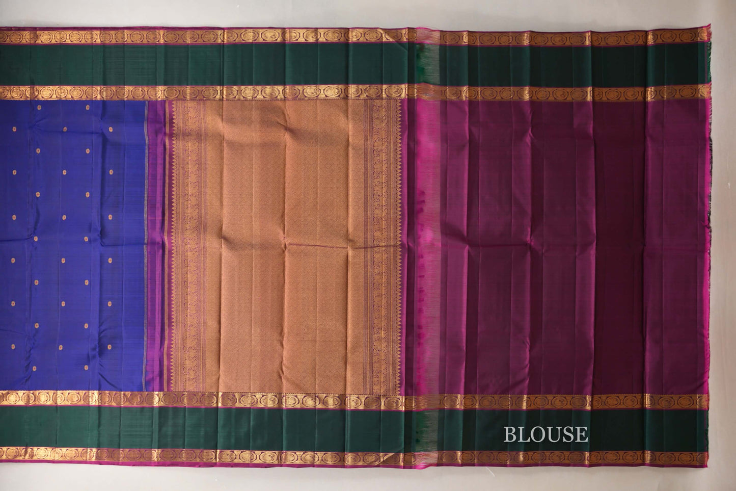 Deep Blue Vintage Kanjivaram Silk Saree  blouse