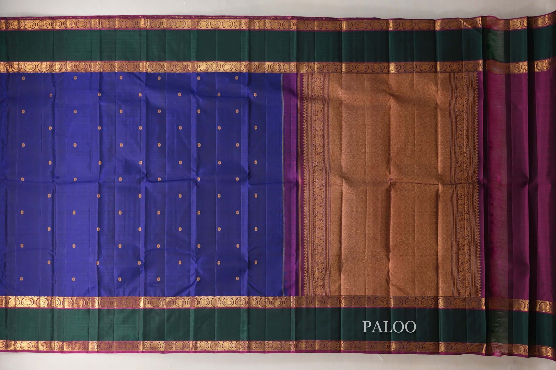 Deep Blue Vintage Kanjivaram Silk Saree paloo