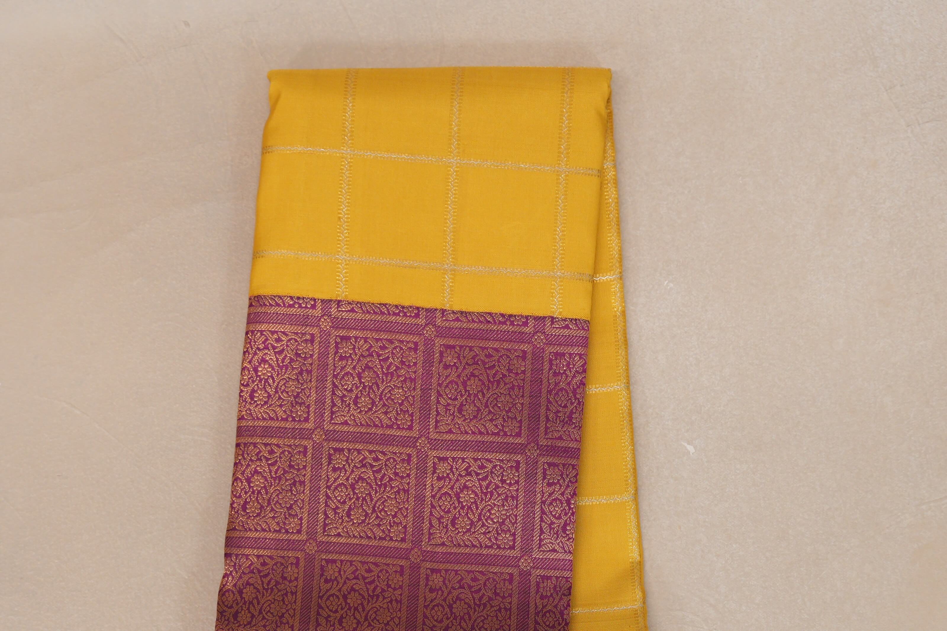 Bright Yellow Vintage Kanjivaram Silk Saree  body zoom