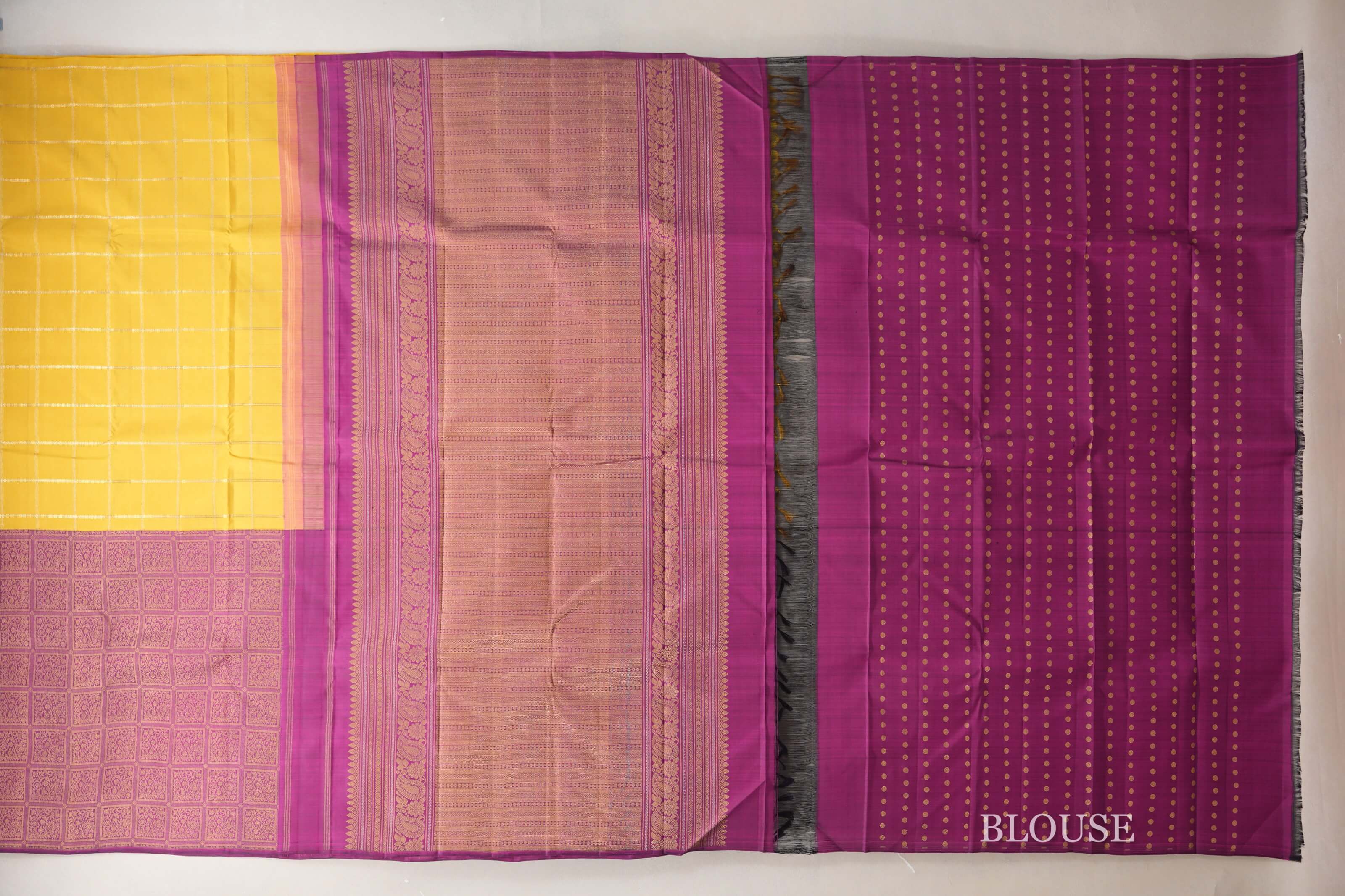 Bright Yellow Vintage Kanjivaram Silk Saree  blouse
