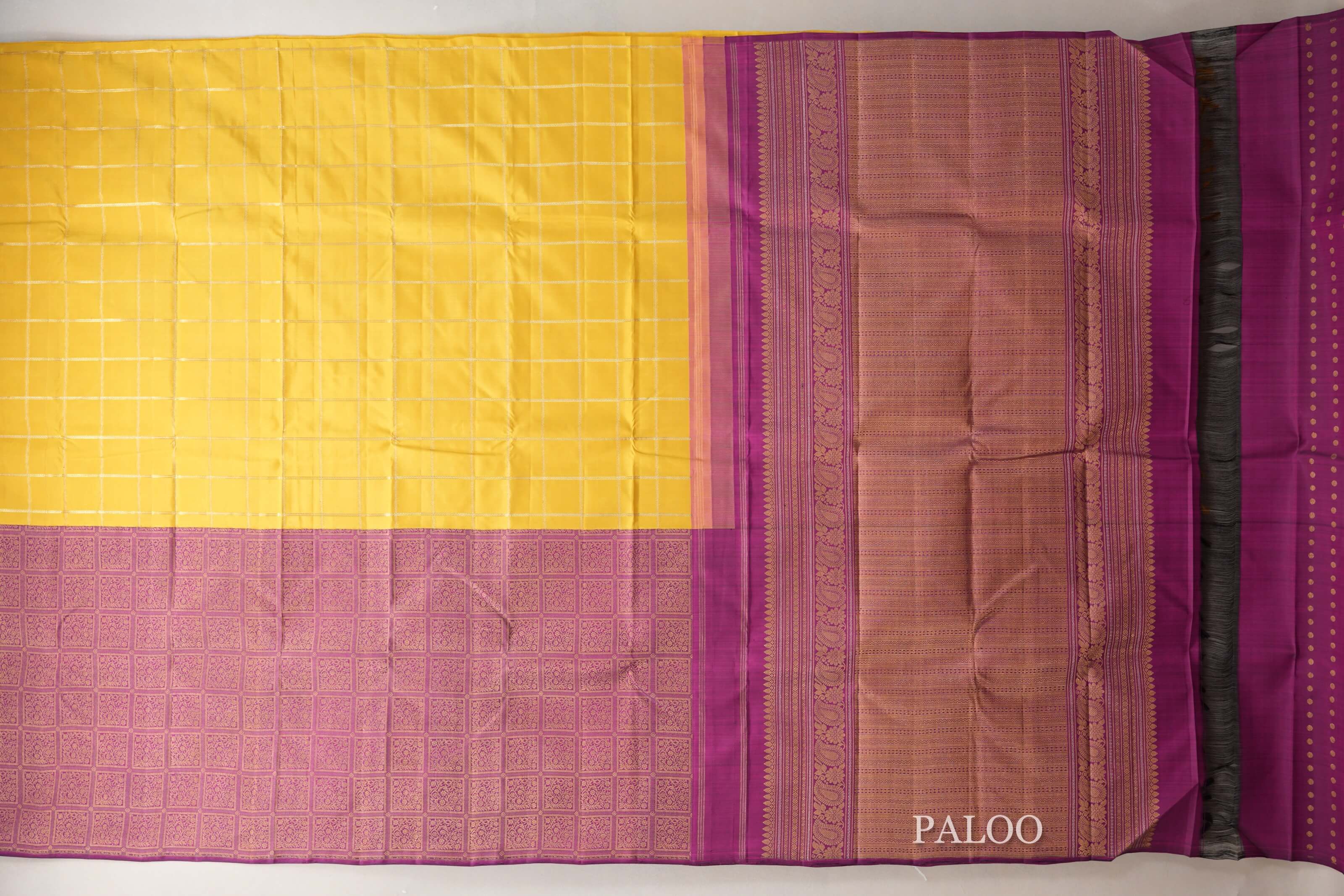 Bright Yellow Vintage Kanjivaram Silk Saree  paloo