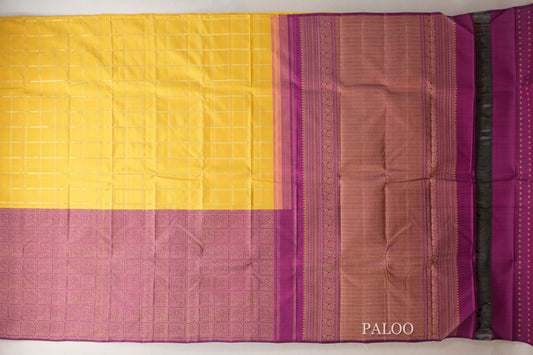 Bright Yellow Vintage Kanjivaram Silk Saree  paloo