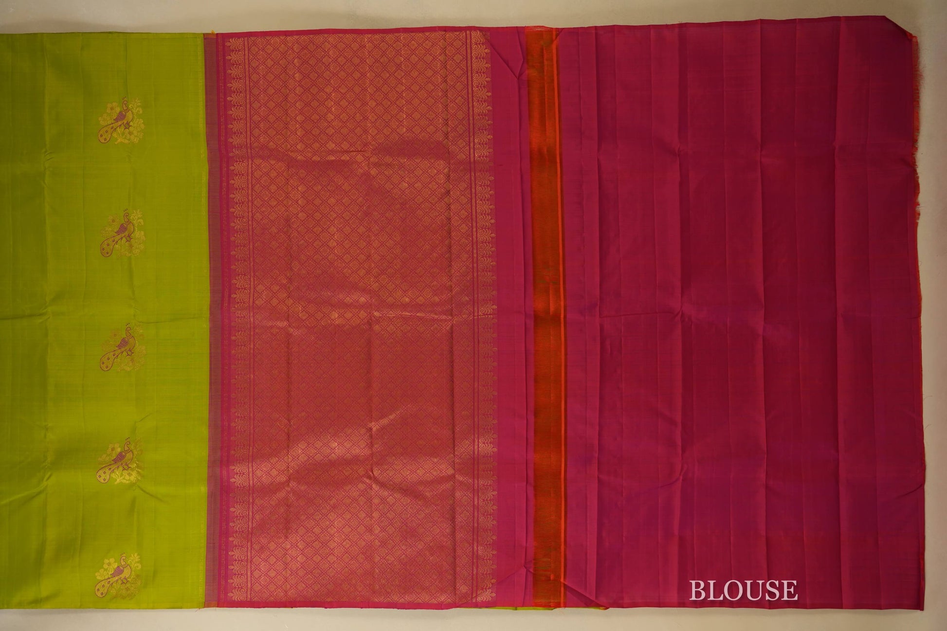 Parrot Green Kanjivaram Silk Saree blouse