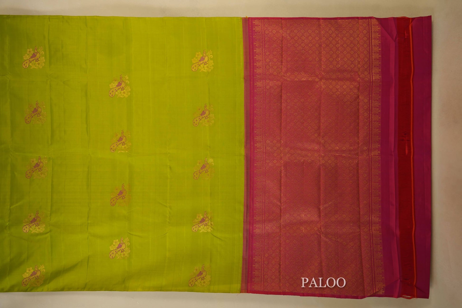 Parrot Green Kanjivaram Silk Saree paloo