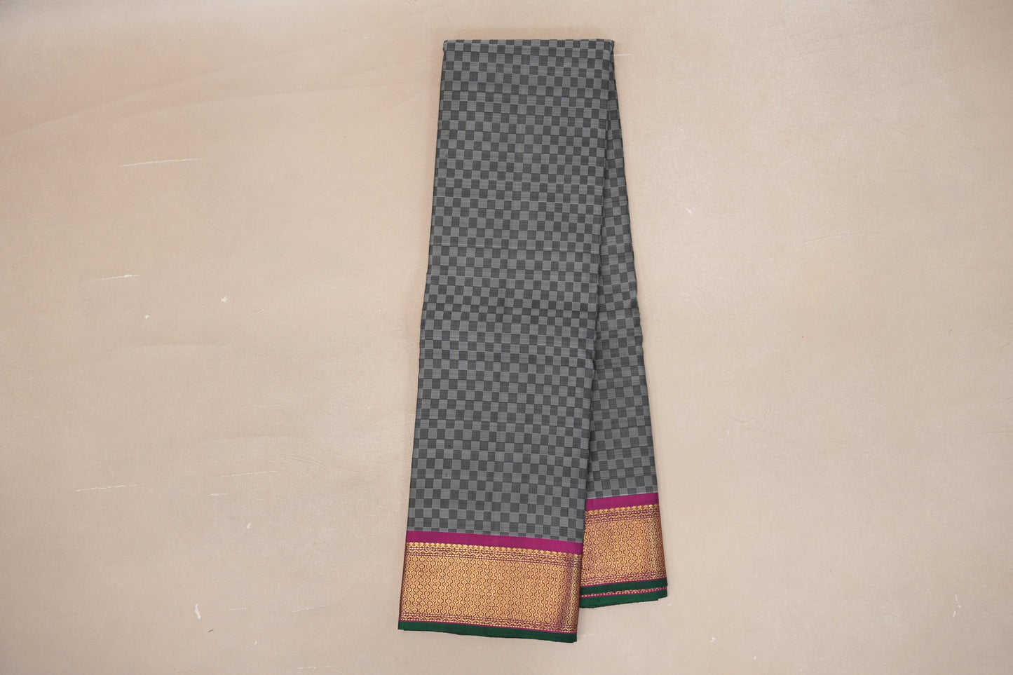 Black and Grey Checks Vintage Kanjivaram Silk Saree online