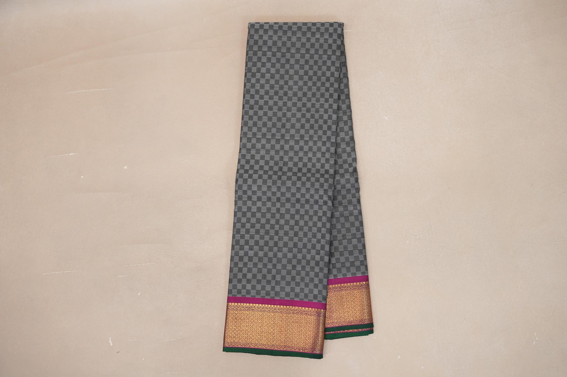 Black and Grey Checks Vintage Kanjivaram Silk Saree online