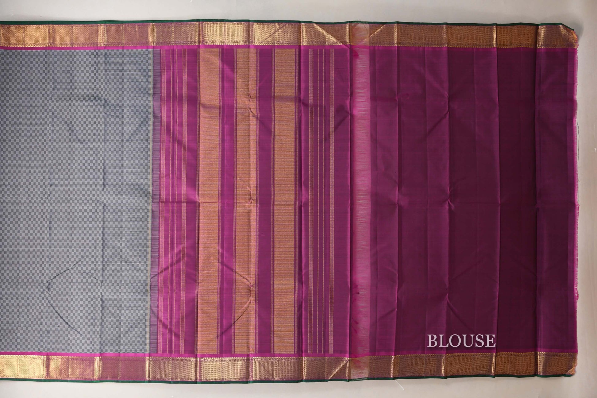 Black and Grey Checks Vintage Kanjivaram Silk Saree blouse