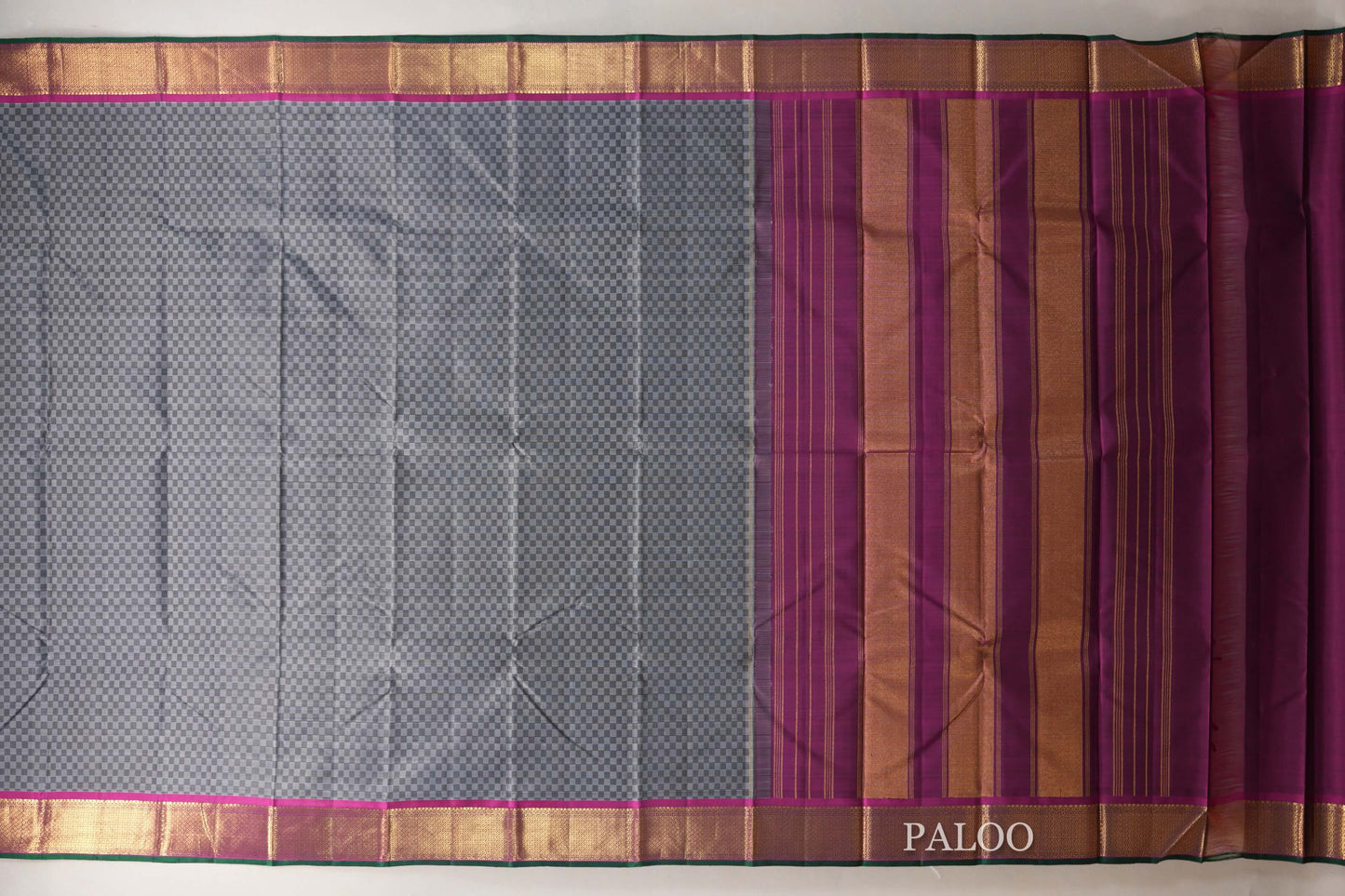 Black and Grey Checks Vintage Kanjivaram Silk Saree paloo