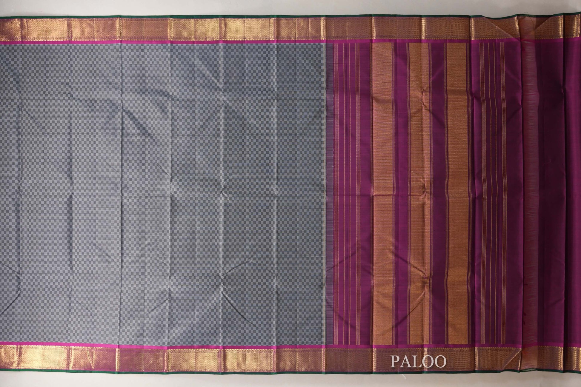 Black and Grey Checks Vintage Kanjivaram Silk Saree paloo