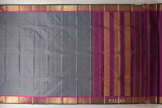 Black and Grey Checks Vintage Kanjivaram Silk Saree paloo