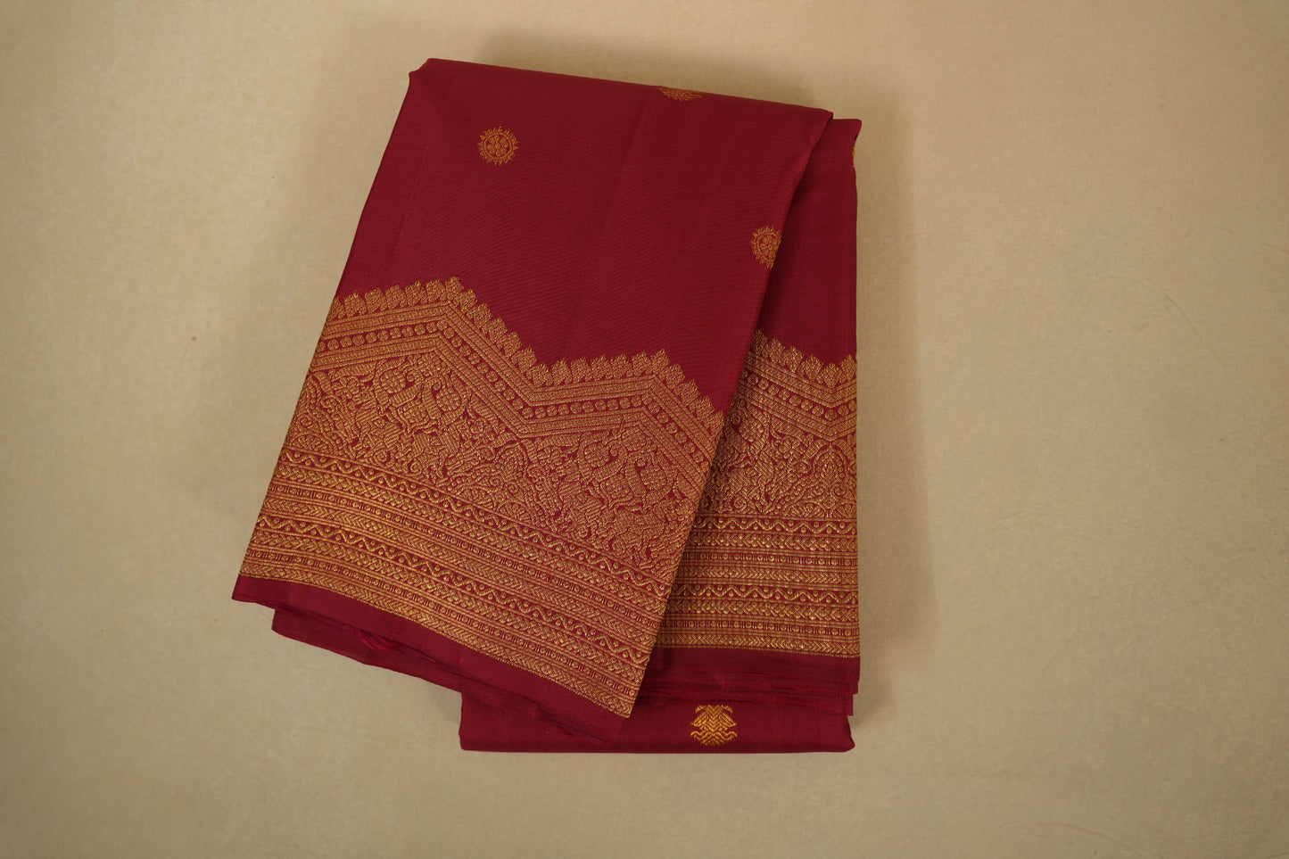 Maroon folded vintage kanjivaram silk saree
