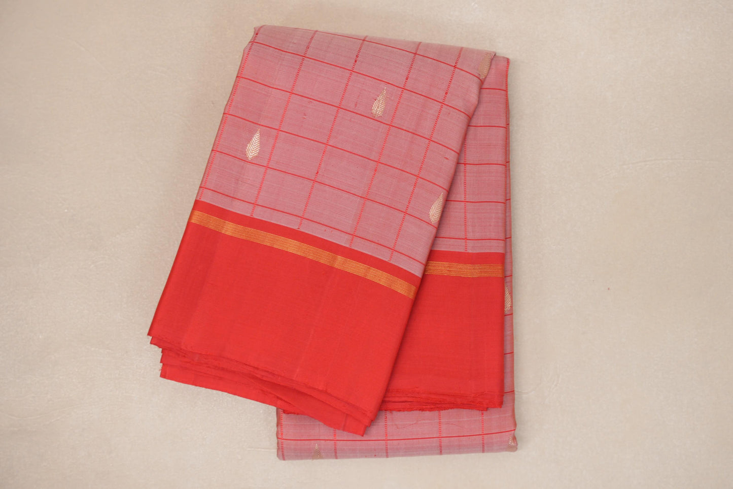 folded  Pastel Red with Red Borders Vintage Kanjivaram Silk Saree