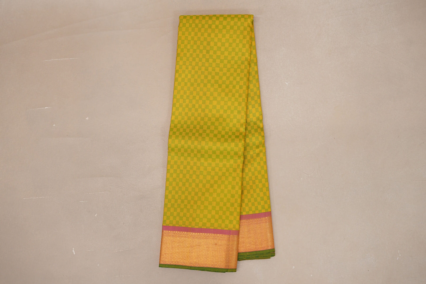 Green and Yellow Checks Vintage Kanjivaram Silk Saree online