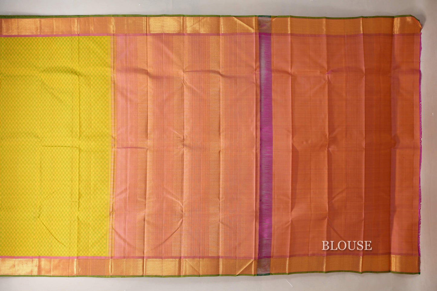 Green and Yellow Checks Vintage Kanjivaram Silk Saree blouse