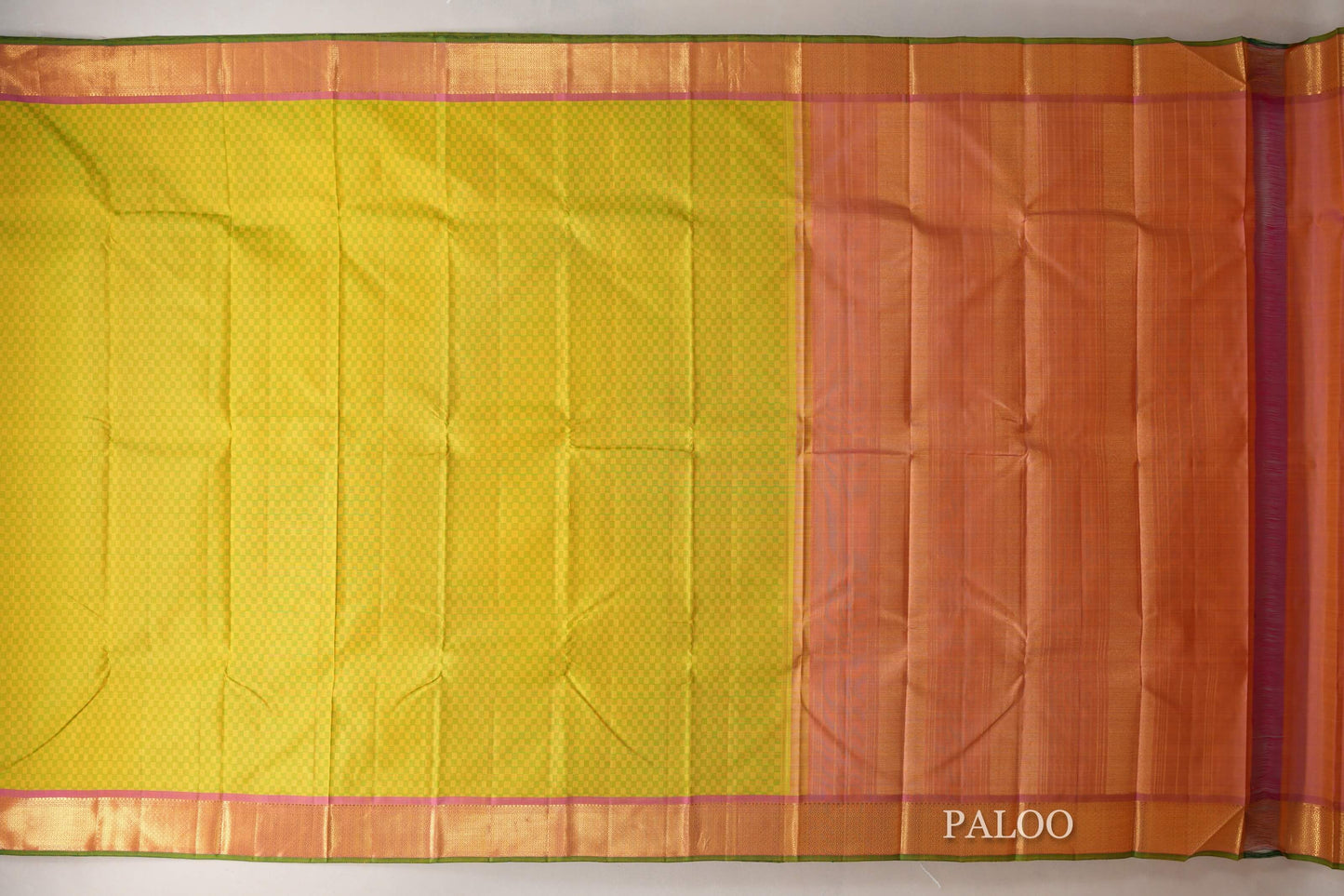 Green and Yellow Checks Vintage Kanjivaram Silk Saree paloo