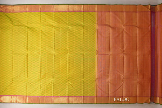 Green and Yellow Checks Vintage Kanjivaram Silk Saree paloo