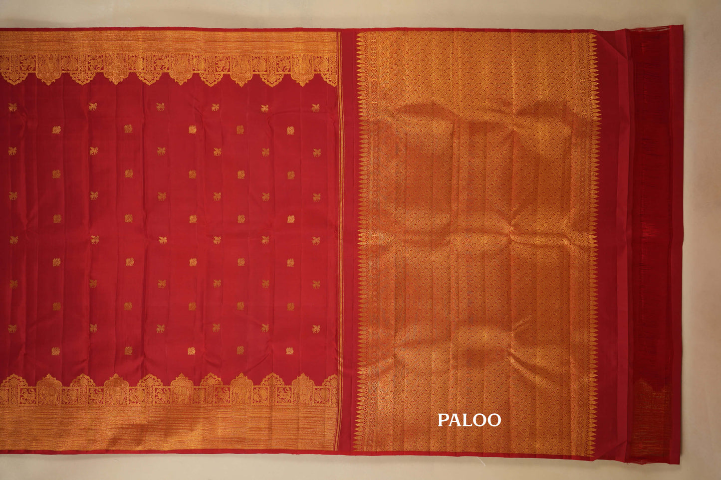 Red Kanjivaram Silk Saree paloo