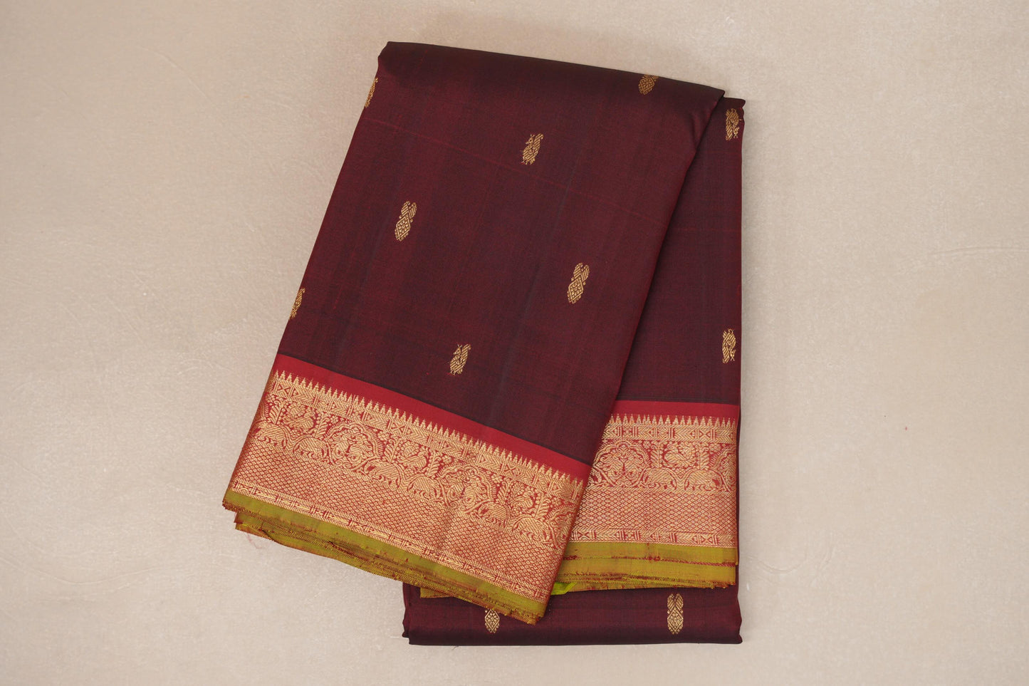 folded Reddish Maroon Vintage Kanjivaram Silk Saree