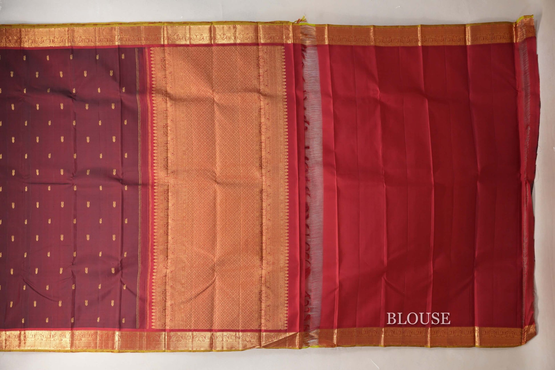 Reddish Maroon Vintage Kanjivaram Silk Saree blouse