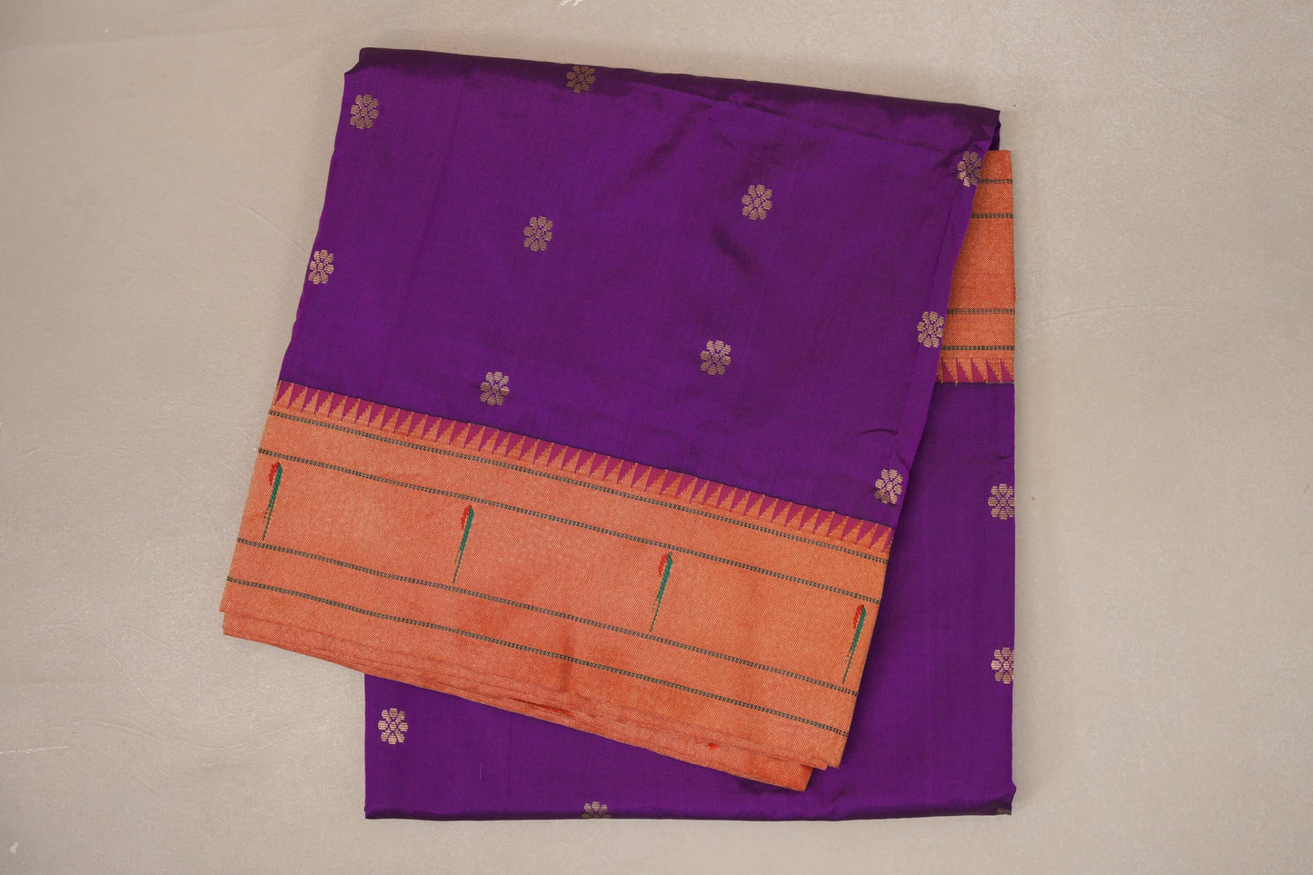 folded Violet Purple Paithani Inspired Soft Silk Saree 