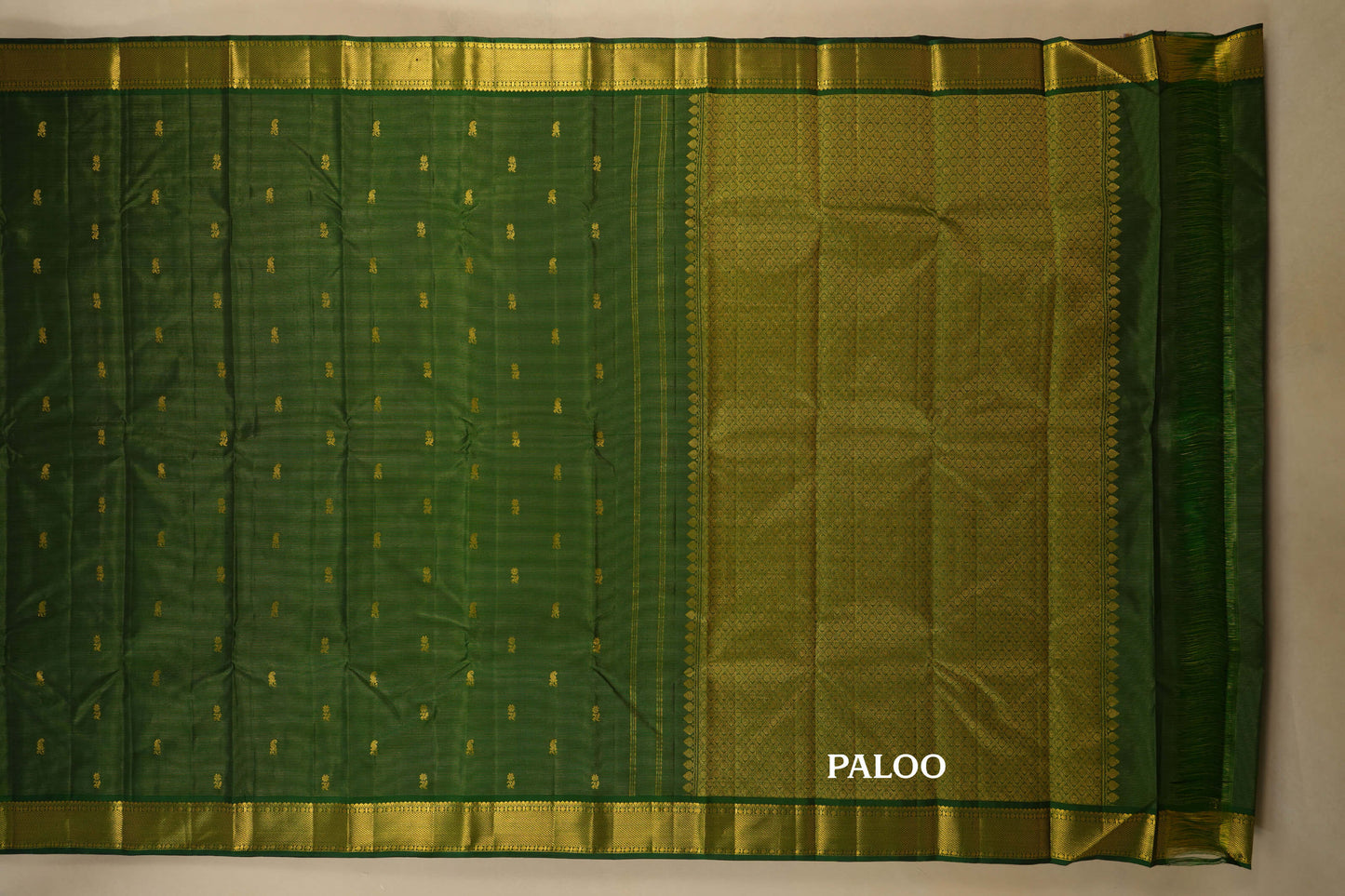 Dark Green Kanjivaram Silk Saree paloo