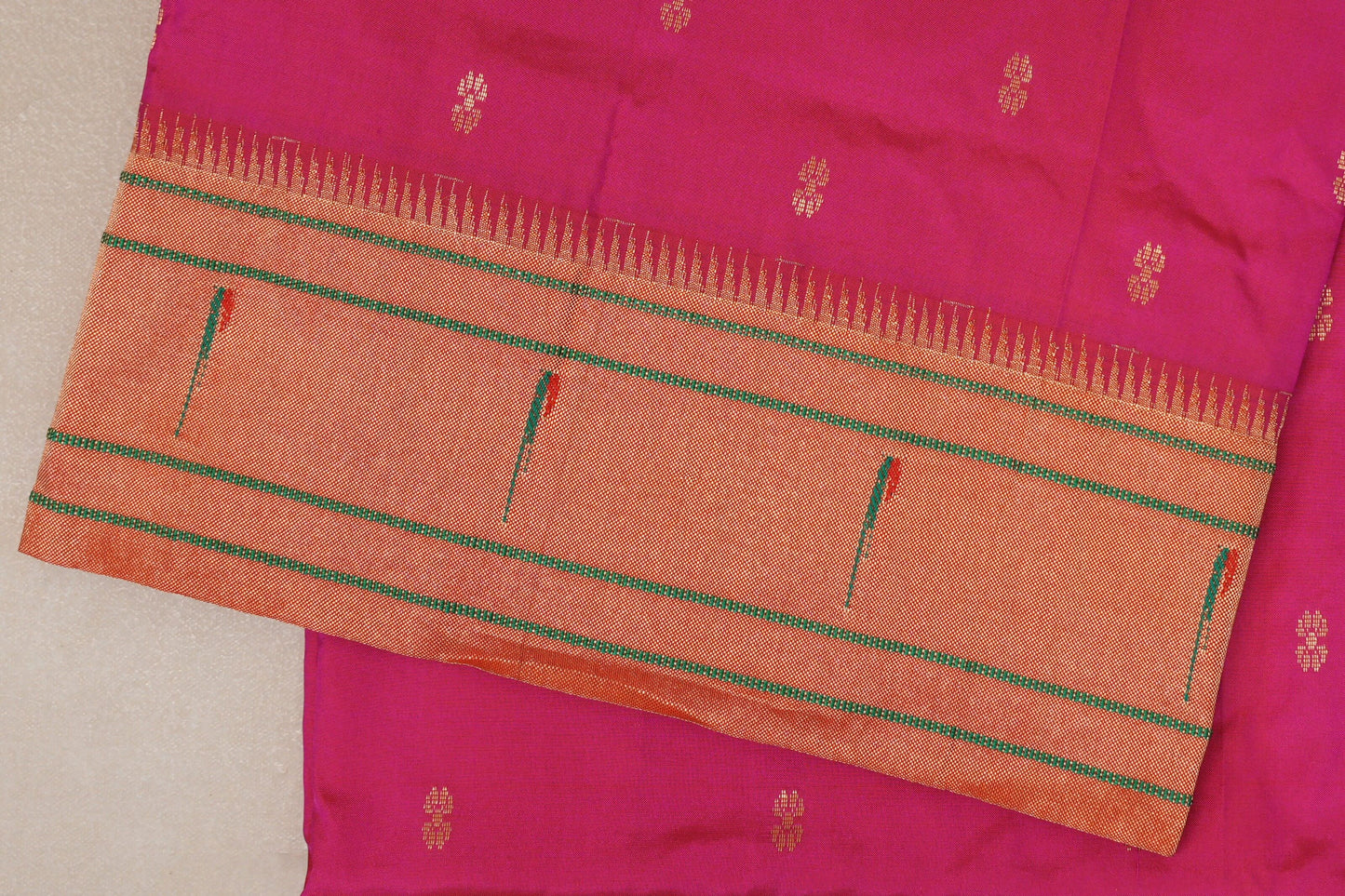 rani pink Paithani Inspired Soft Silk Saree border zoom