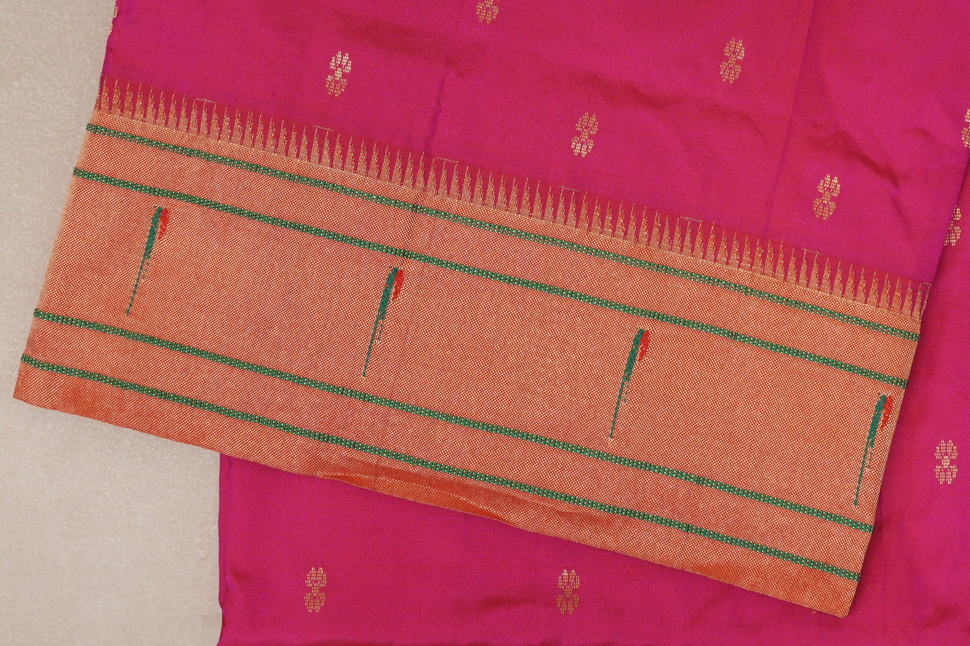 rani pink Paithani Inspired Soft Silk Saree border zoom