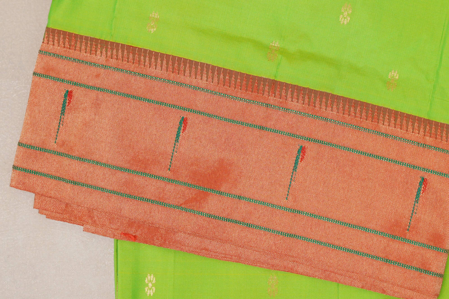 Yellowish Green Paithani Inspired Soft Silk Saree border zoom