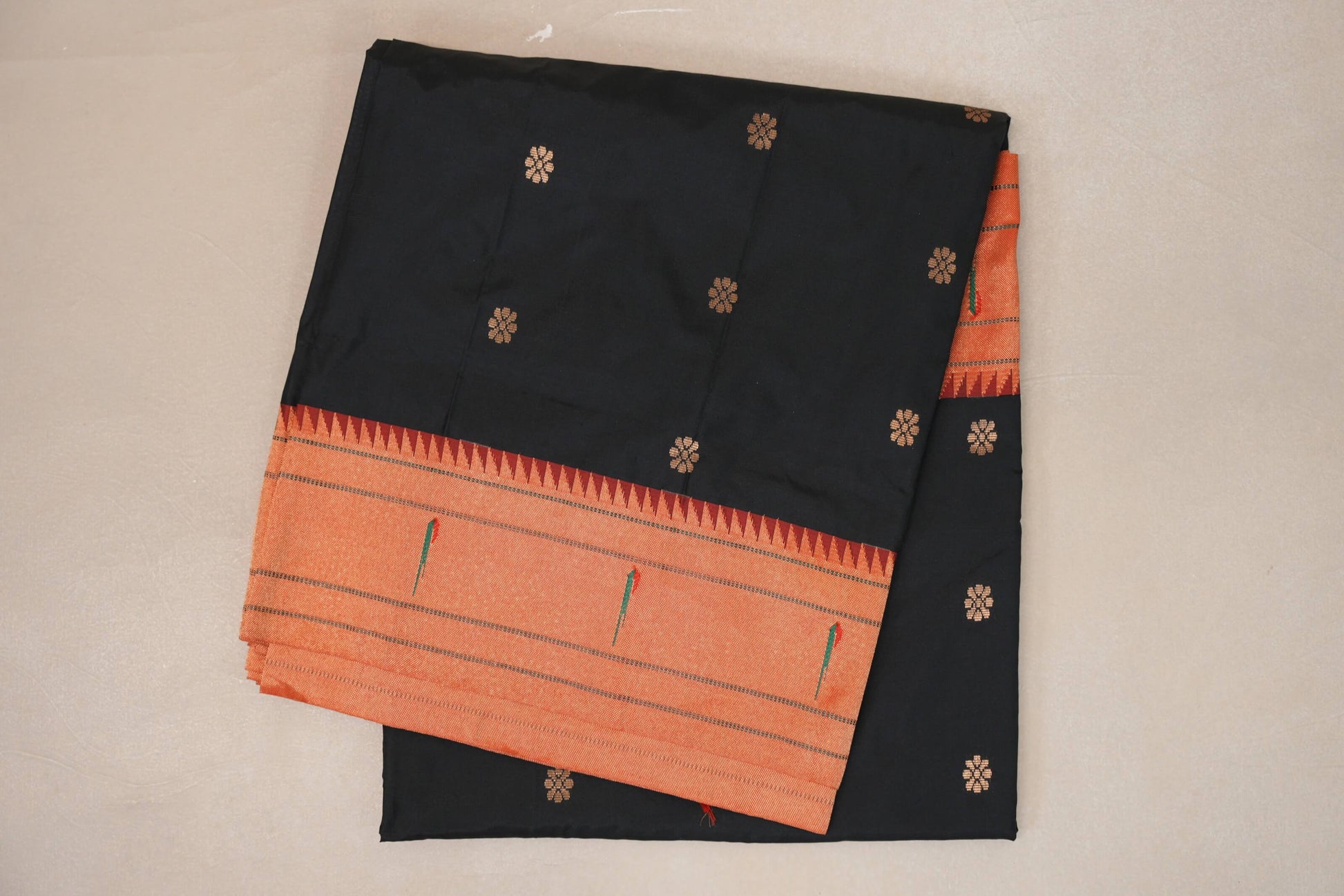 folded Black Paithani Inspired Soft Silk Saree
