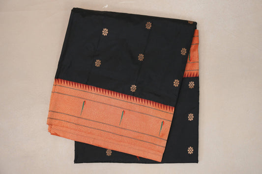 folded Black Paithani Inspired Soft Silk Saree
