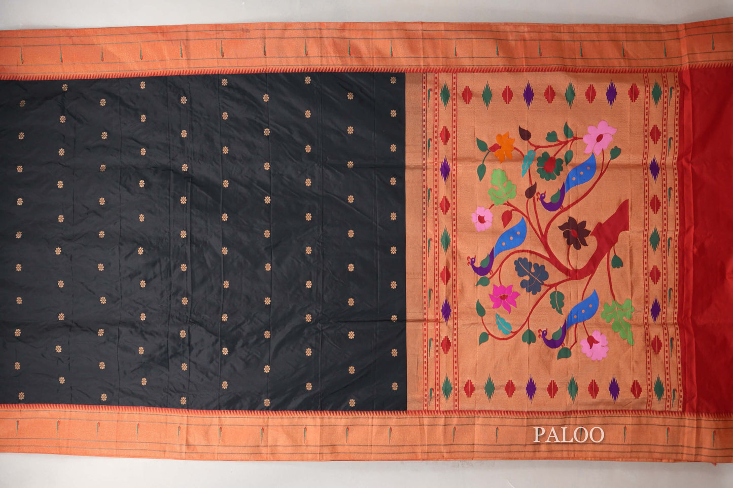 Black Paithani Inspired Soft Silk Saree paloo