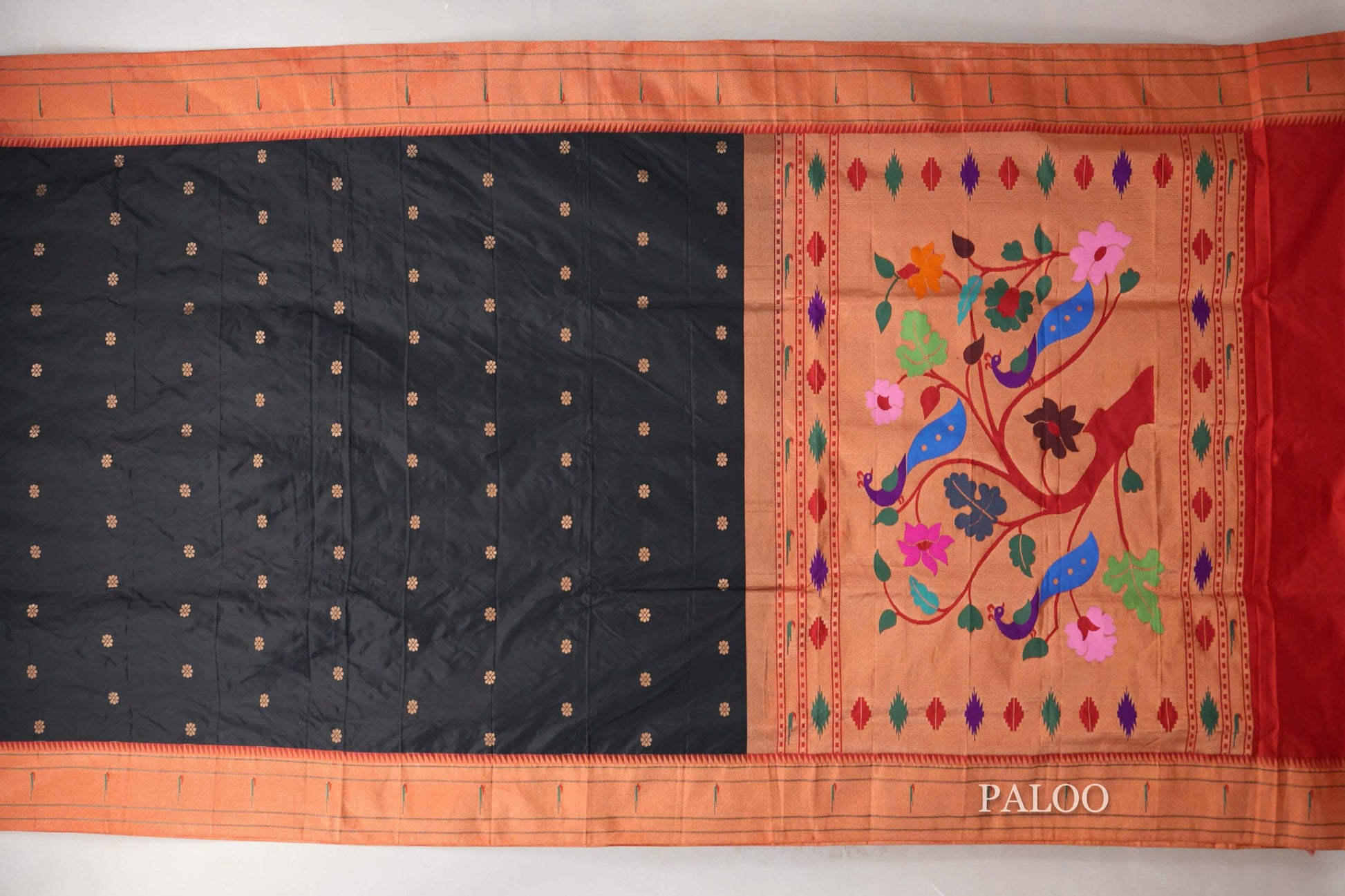 Black Paithani Inspired Soft Silk Saree paloo