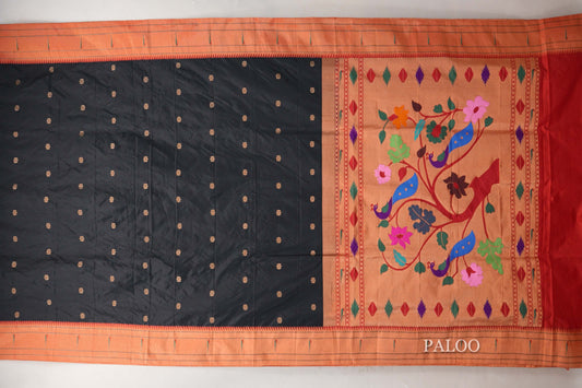 Black Paithani Inspired Soft Silk Saree paloo