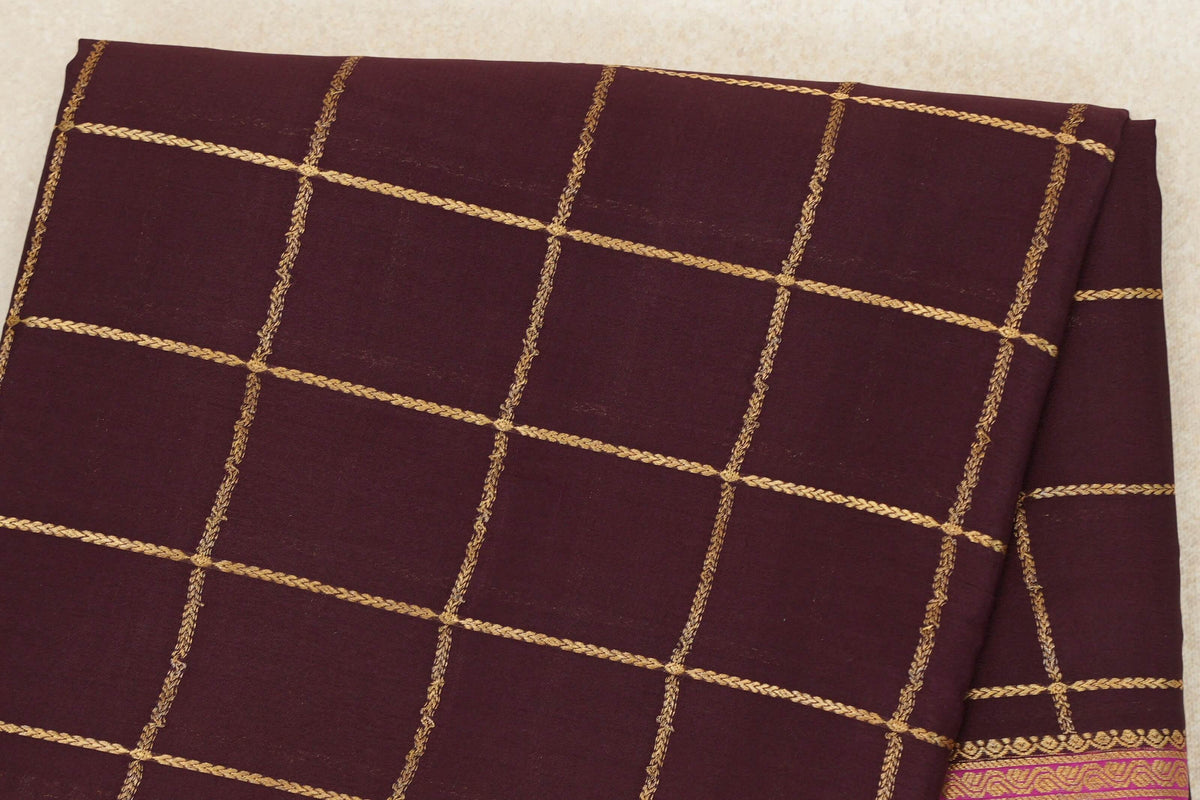 Plum Brown with Rani Pink Borders Mysore Silk Saree body