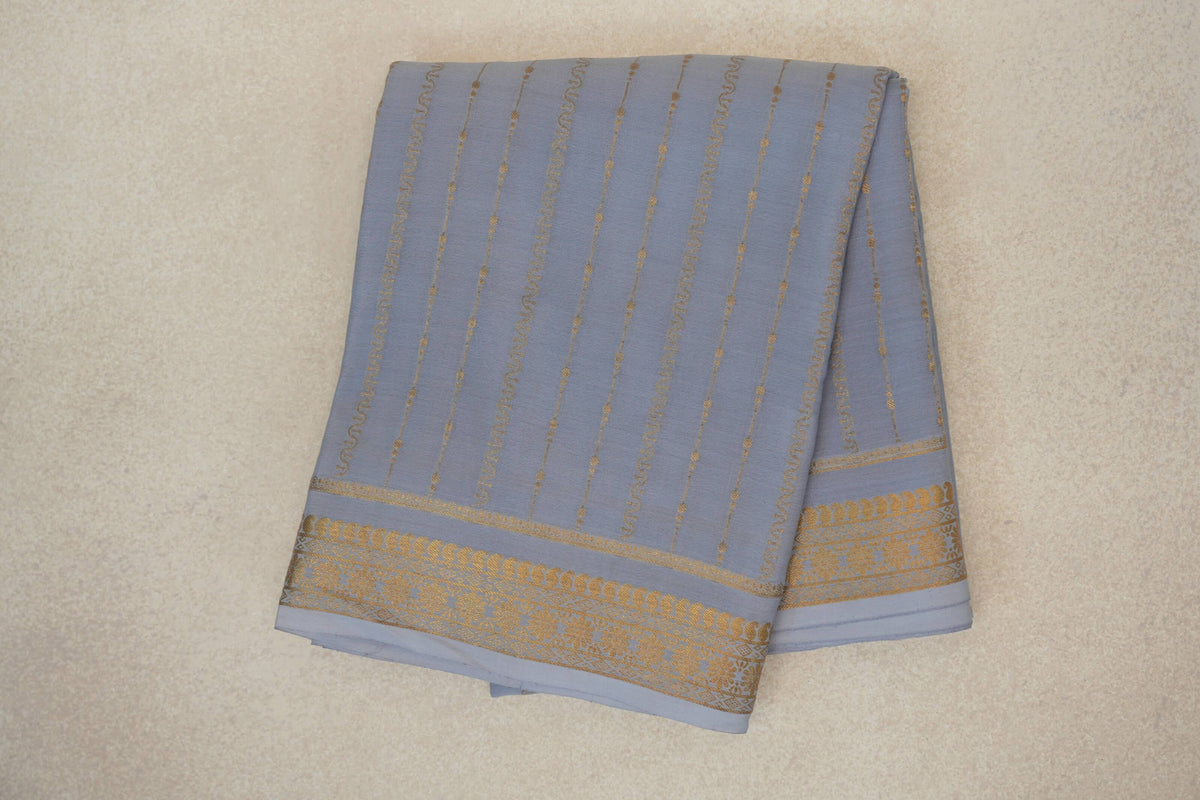 Grey Blue Mysore Silk Saree