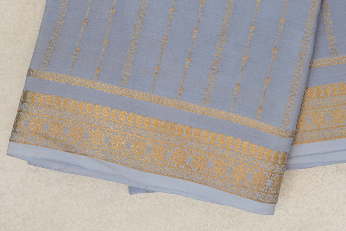 Grey Blue Mysore Silk Saree border