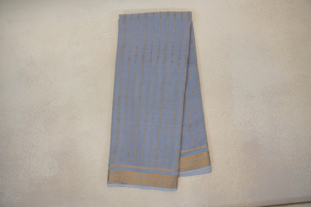 Online Grey Blue Mysore Silk Saree
