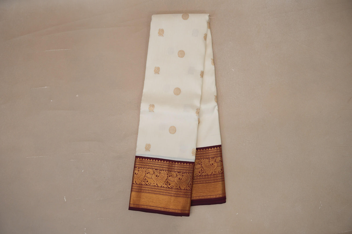 Cream with Deep Maroon border Vintage Kanjivaram Silk Saree SS8977