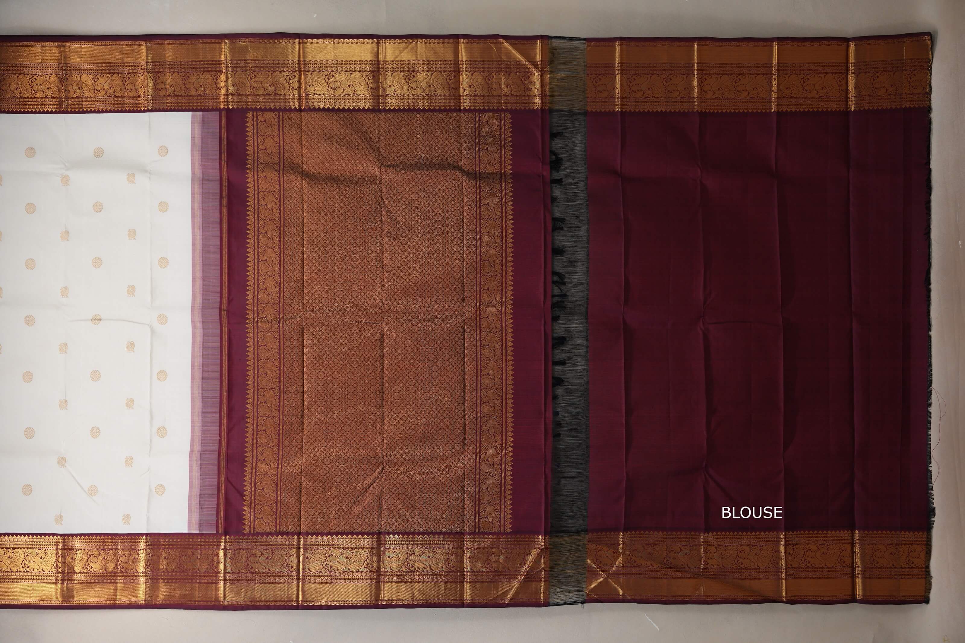 Cream with Deep Maroon borders Vintage Kanjivaram Silk Saree by Shreenivas Silks blouse