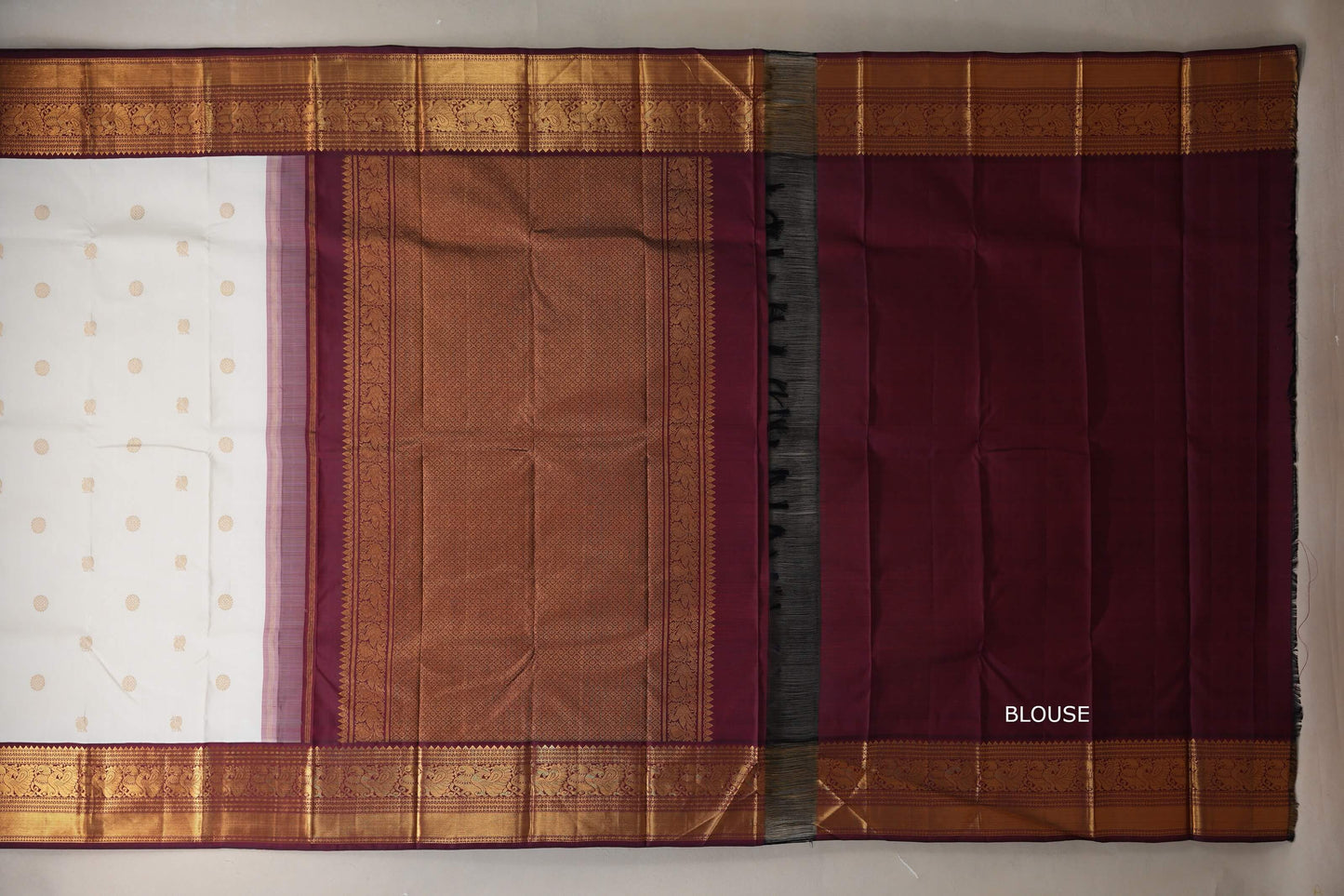 Cream with Deep Maroon borders Vintage Kanjivaram Silk Saree by Shreenivas Silks blouse