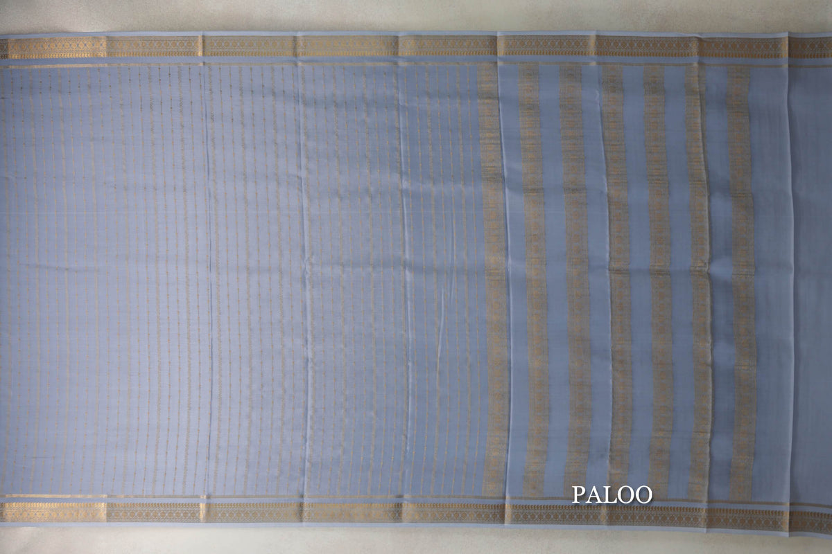 Grey Blue Mysore Silk Saree paloo