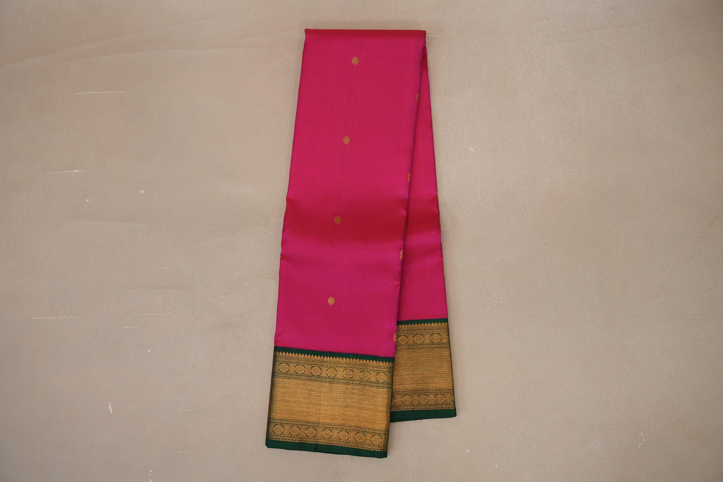 Bright rani pink with Bottle Green border Vintage Kanjivaram Silk Saree SS8978