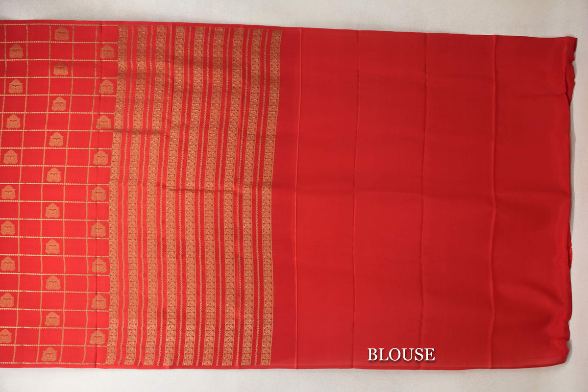 Tomato Red Mysore Silk Saree blouse