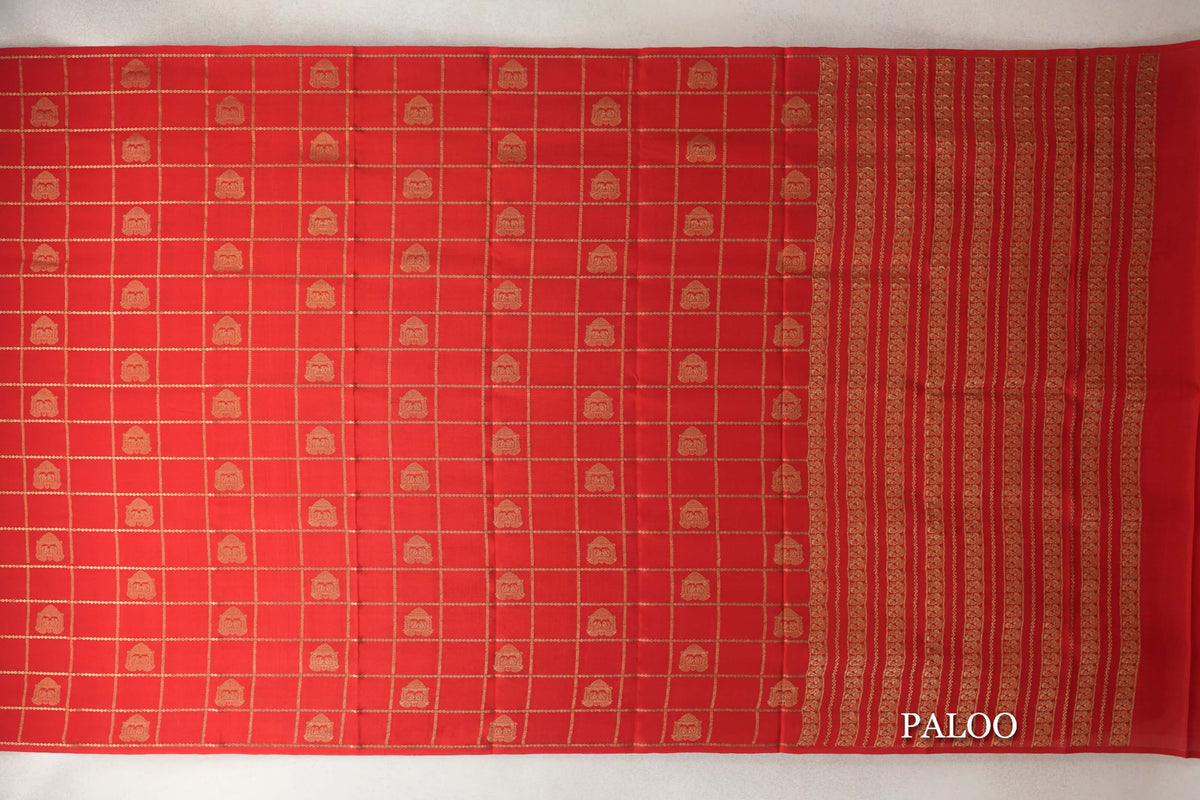 Tomato Red Mysore Silk Saree paloo
